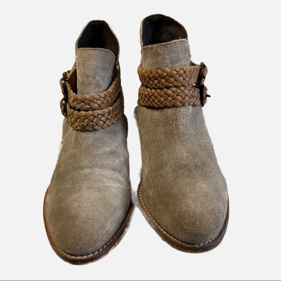 Rebels Calista Suede Ankle Booties with Braided Leather Double Strap Size 8 - Picture 3 of 9